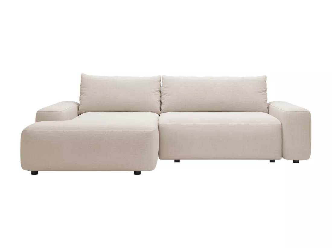 Canapé d'angle gauche convertible en tissu texturé beige DAVISO