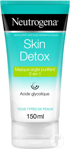 Neutrogena Skin Detox Masque Argile Purifiant 2-En-1 Acide Glycolique Tous Types De Peaux 150ml