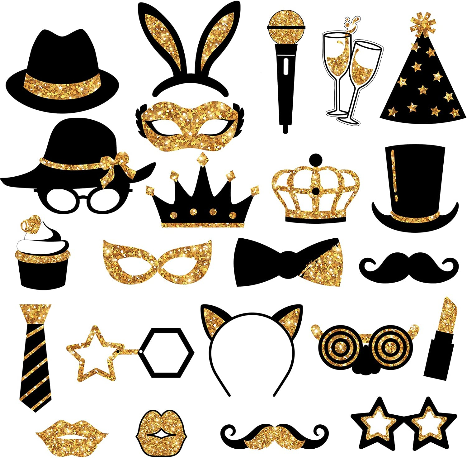 (25er Set) Photo Booth Fotorequisiten Party Foto Accessoires Dekorationen für lustige Bilder - Geburtstag / Hochzeit / Silvester