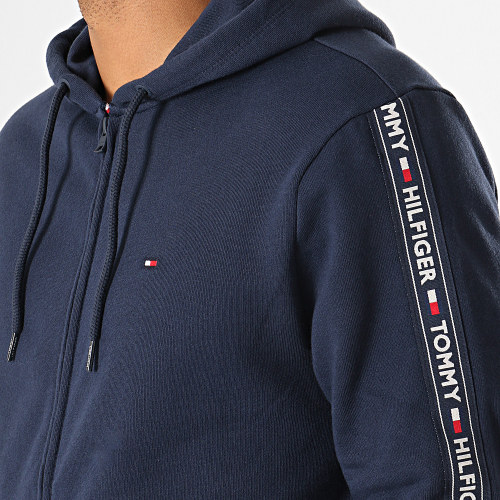 Sweat Zippé Capuche A Bandes HWK 0708 Bleu Marine