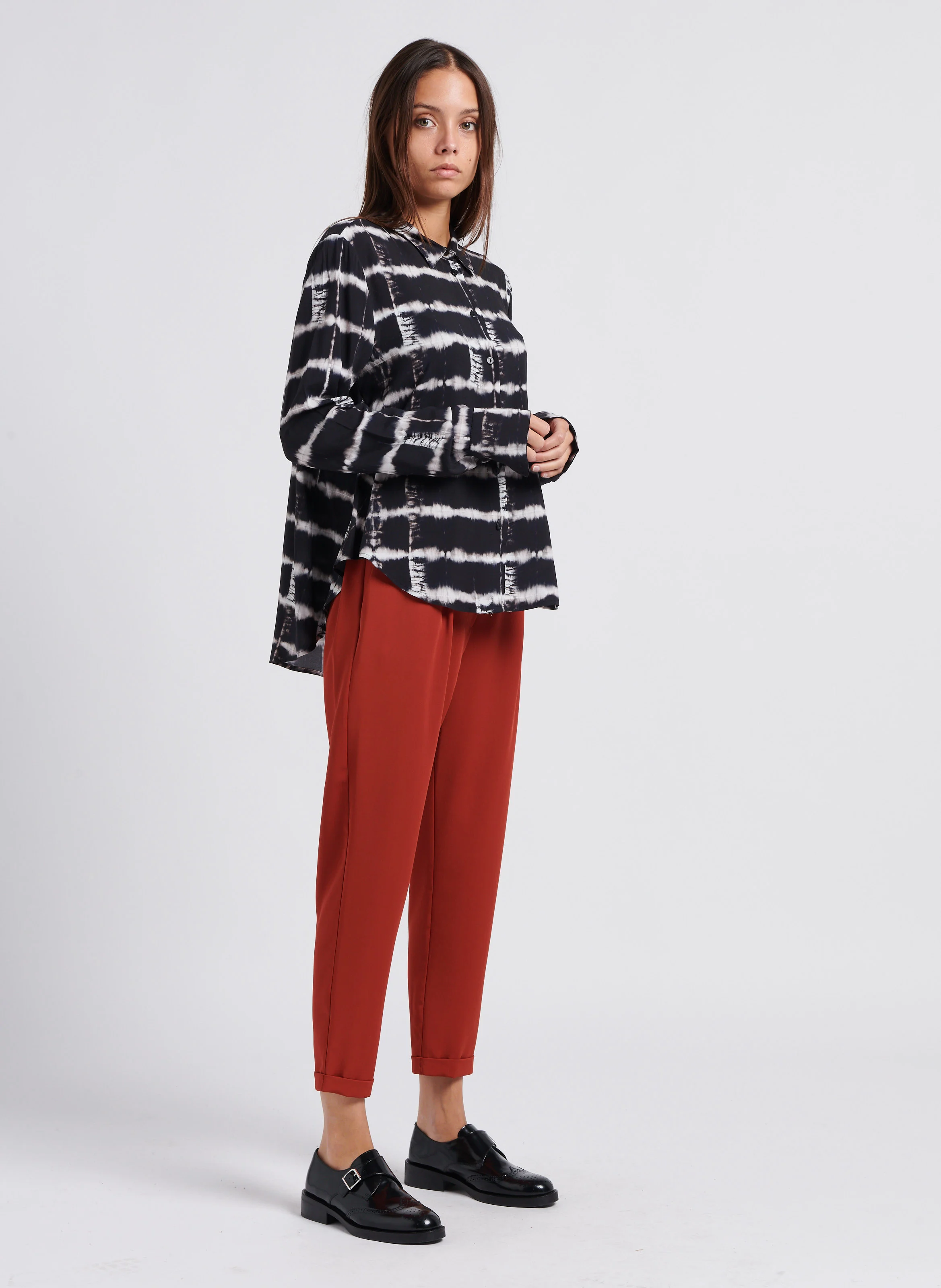 Pantalon large taille haute ceinturé | Rouge