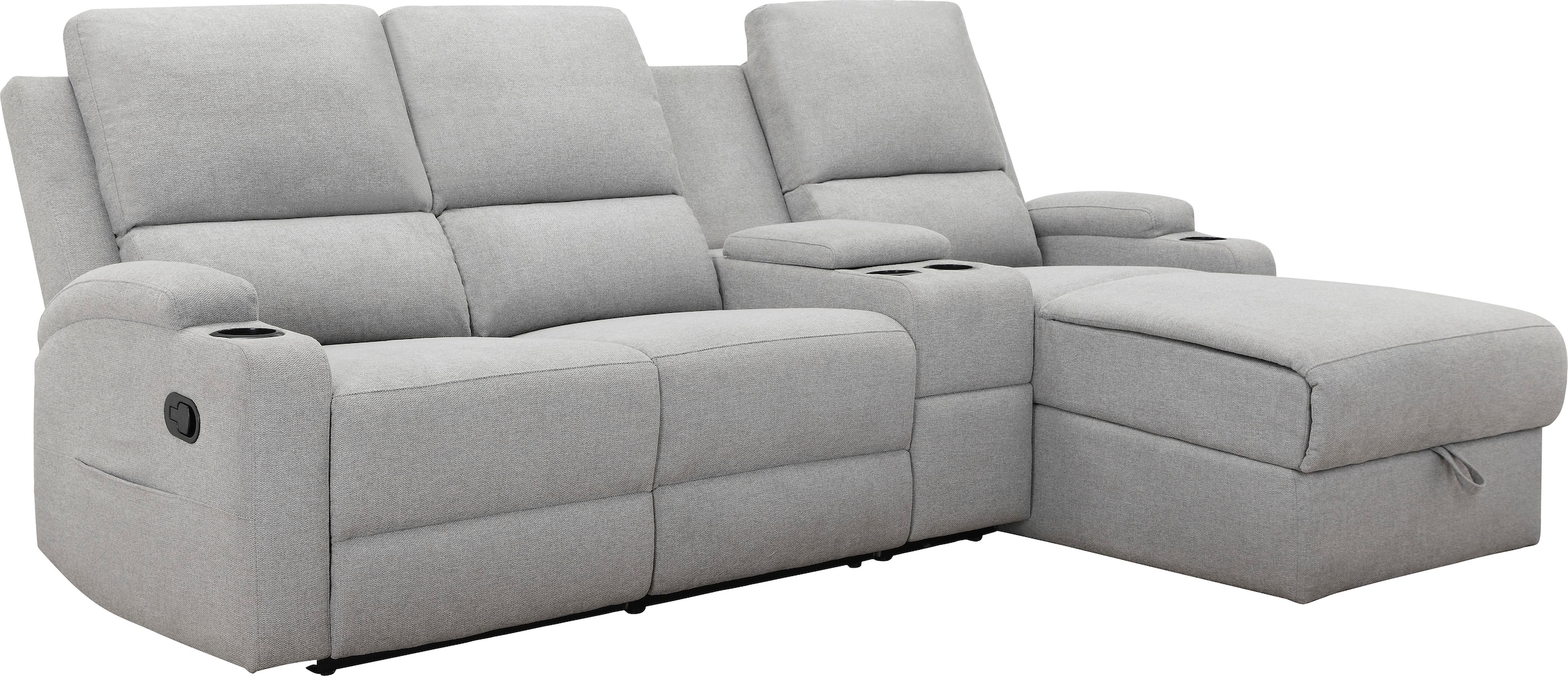 Home affaire Ecksofa »NAPORI Multimediasofa, 3er Kinosessel XXL, L-Form, 3 Bezugsstoffe« Kinosofa mit Relaxfunktion, Getränkehalter, Staufach und Staukasten