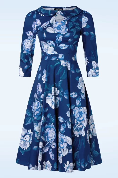 Hearts & Roses Dorothy swing jurk in blauw