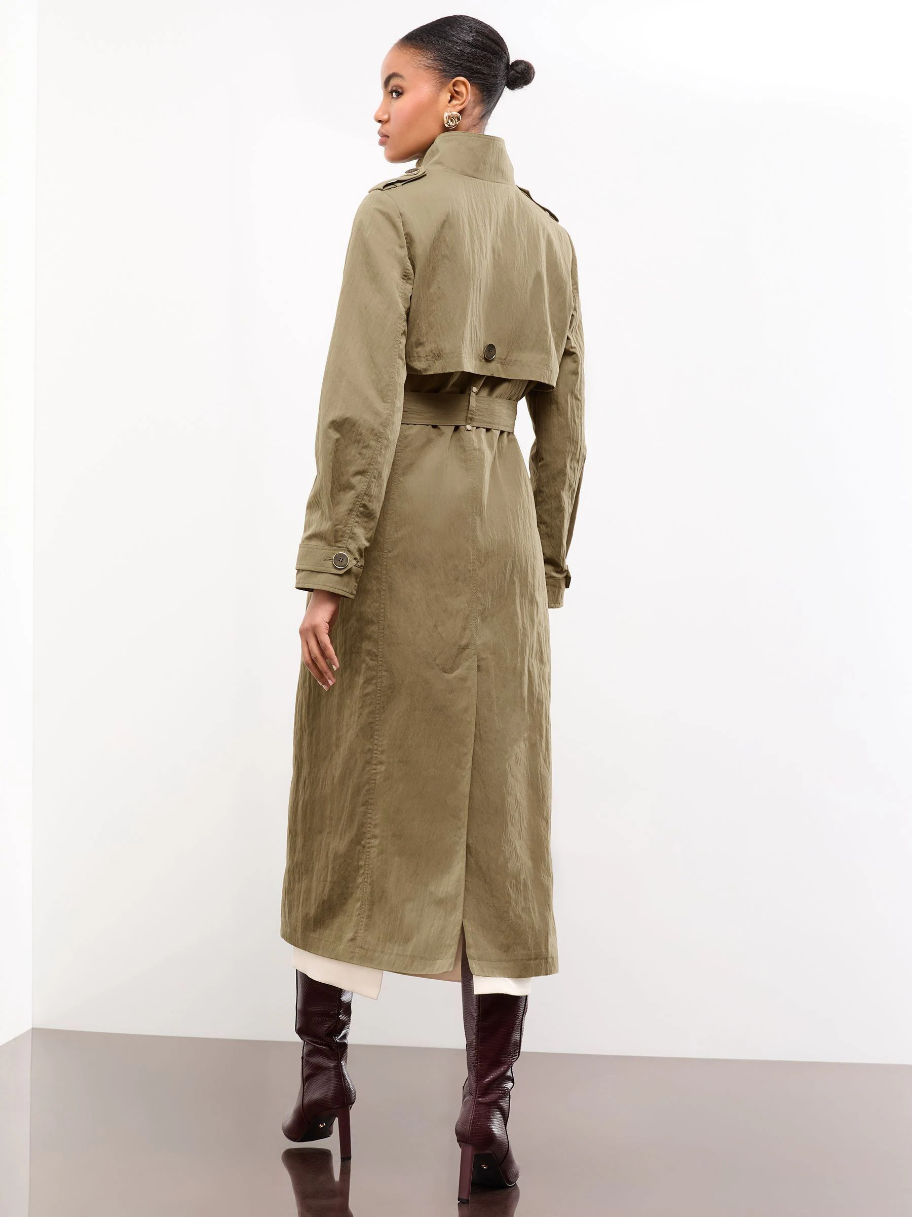 Lipsy Trenchcoat met blousonmouwen en papertouch opstaande kraag