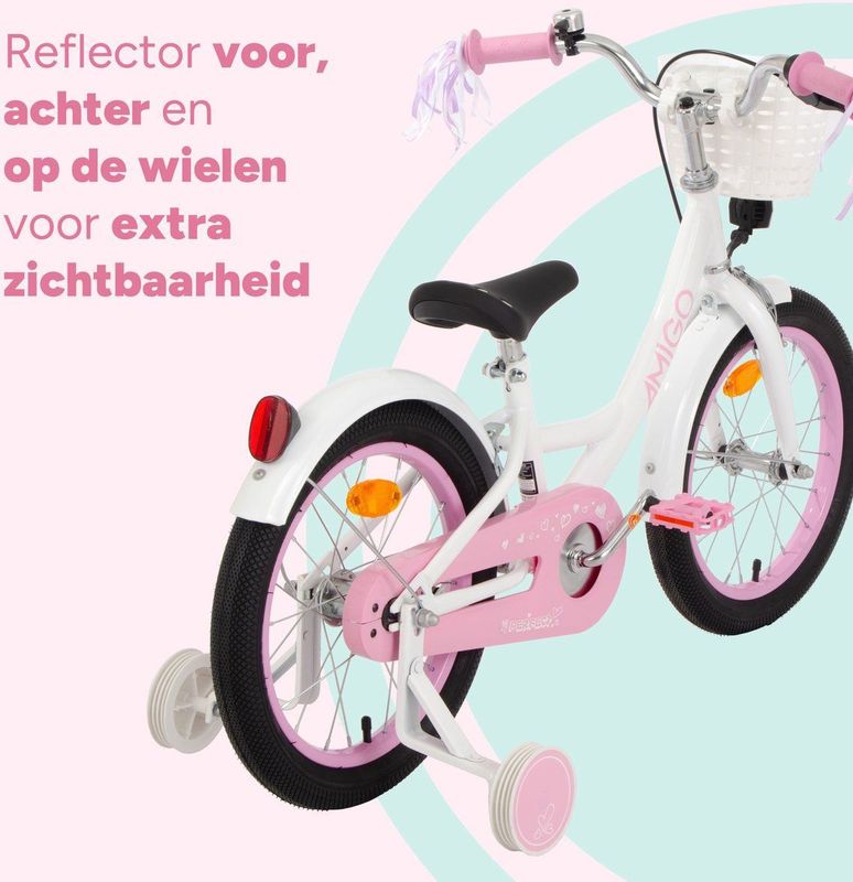 AMIGO - Perfect - Kinderfiets - Wit/Roze - 12 Inch - Terugtraprem