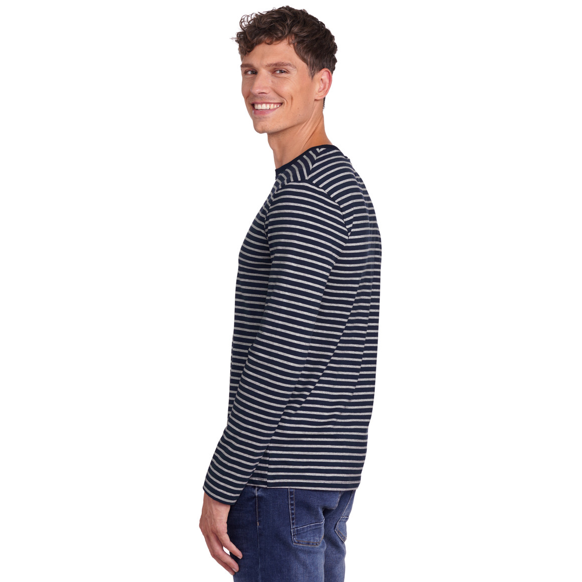 Famy 3 Herren Langarmshirts im Set hellgrau / dunkelblau
