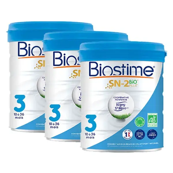 Leite Infantil Orgânico Biostime 3 (10-36 meses) 800g - Pacote com 3 unidades