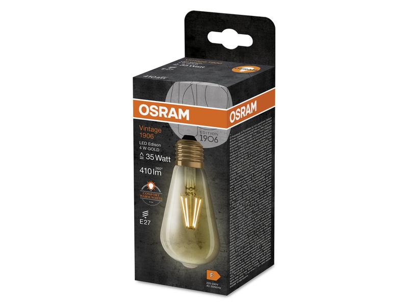 OSRAM Vintage 1906 LED EDISON 4W, E27, Warmweiss LED-Lampen, Vintage-Edition, klassische Edison-Kolbenform