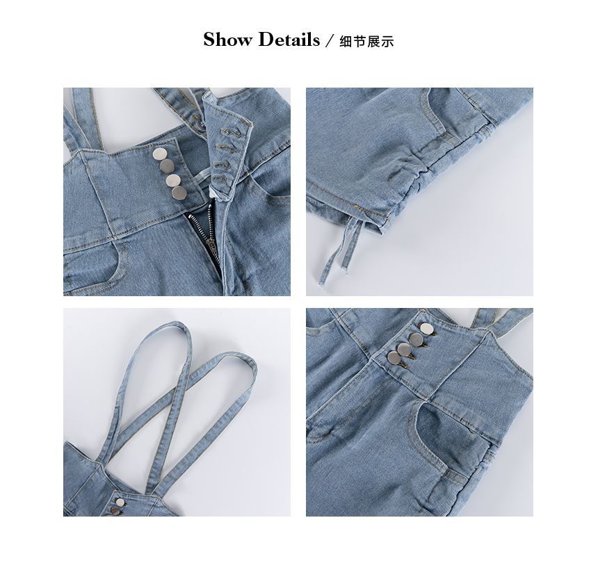 LIVIE - Denim shorts met hoge taille, trekkoord en jarretels