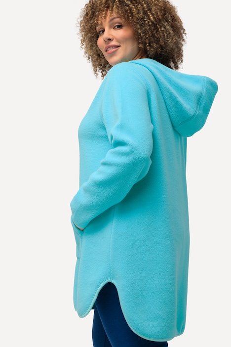 Long-Teddy-Fleecepullover, Kapuze, Zipper, Langarm