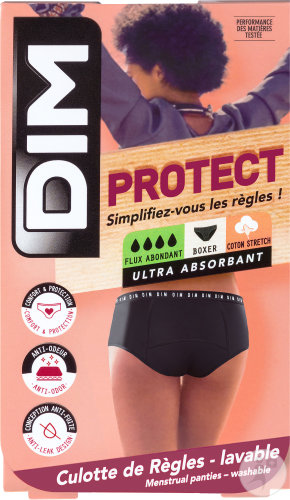 Dim Protect Culotte Menstruelle Lavable Bio Shorty Flux Abondant Noir T36/38 Pièce 1