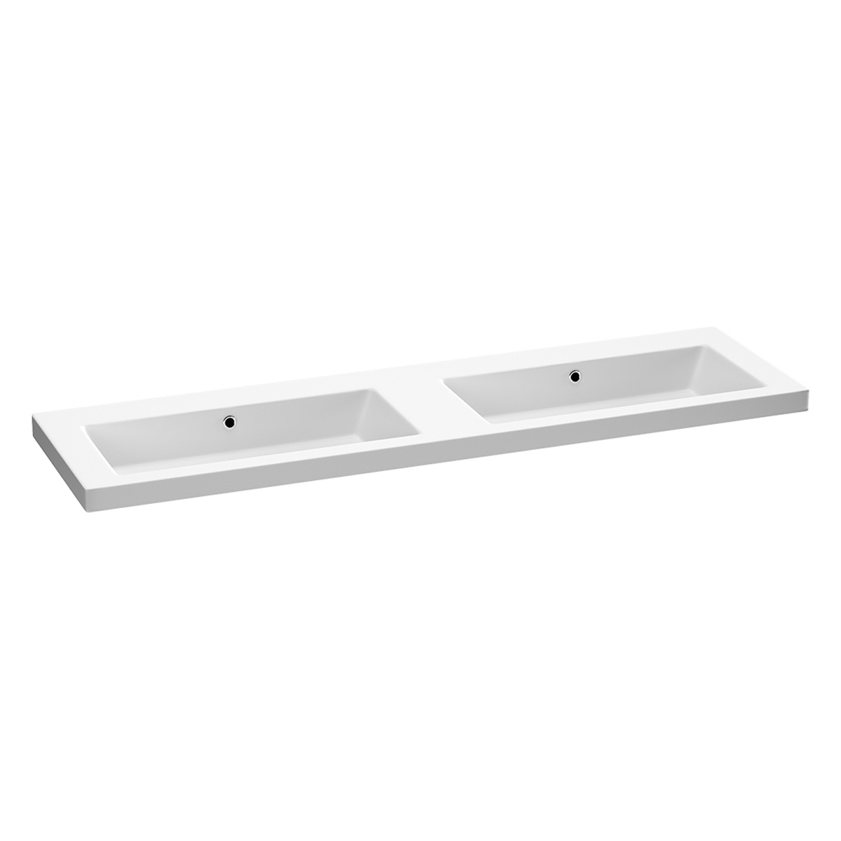 Brauer Solar Medium dubbele wastafel mineraalmarmer 160cm zonder kraangaten wit mat