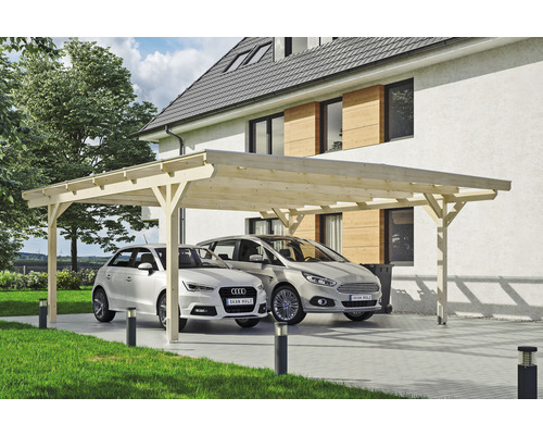 SKAN HOLZ Dubbele carport Odenwald inclusief paalankers, 640 x 648 cm, natuurlijke afwerking