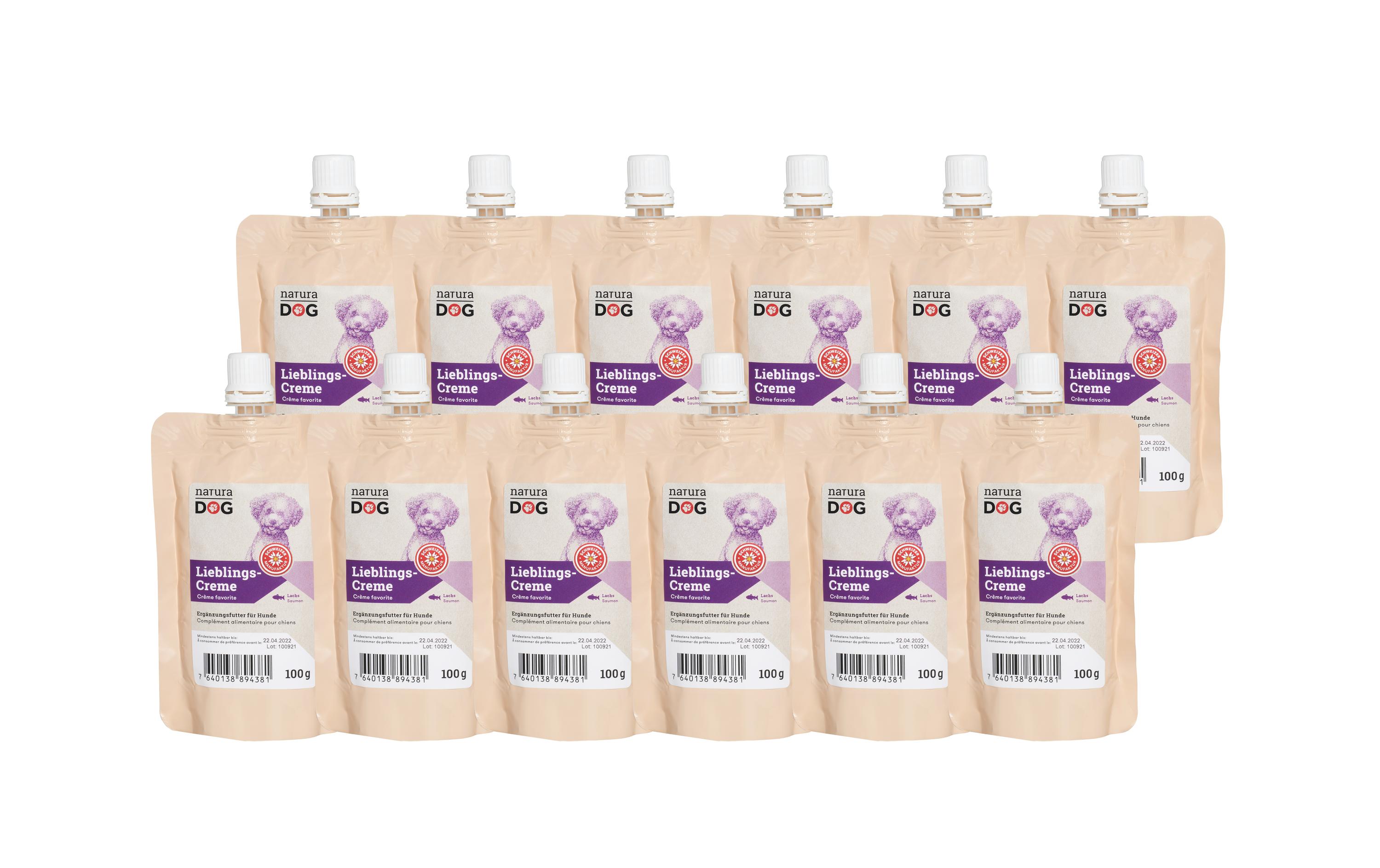 Lieblingscreme Lachs Multipack, 12 x 100 gCremiger Hundesnack mit Lachs