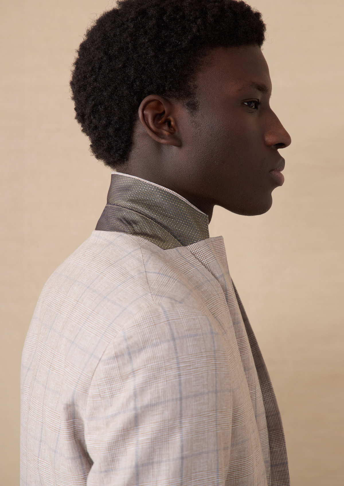 Veste coordonnable Slim en coton et lin beiges Prince de Galles