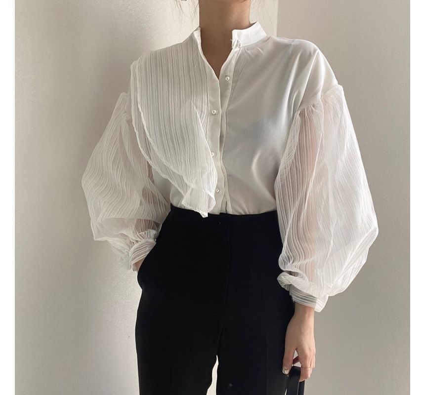 Brigitte - Blouse met lange mouwen, col, effen doorschijnend paneel en knoopjes