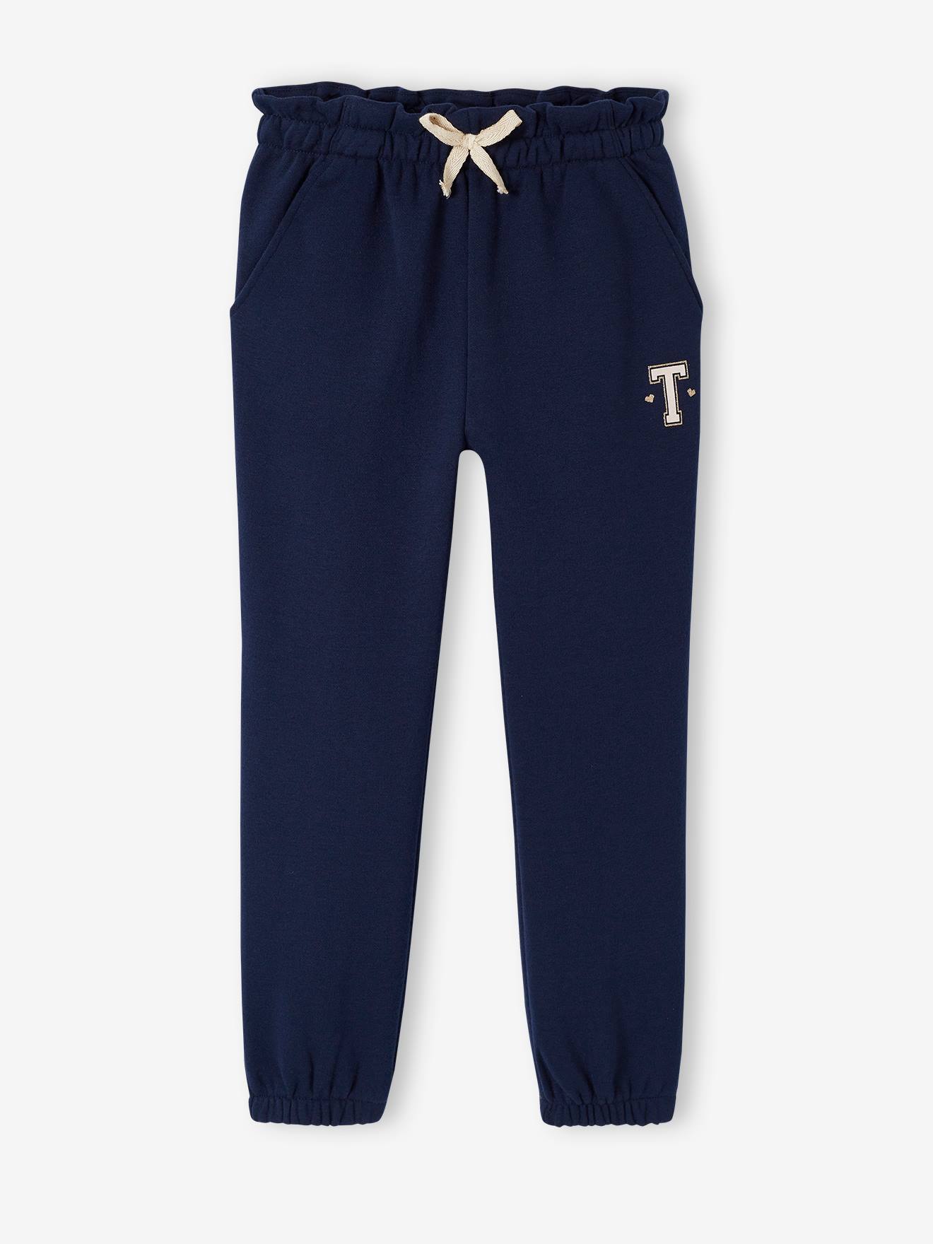 Calça de moletom verde com cintura alta e amarração para meninas