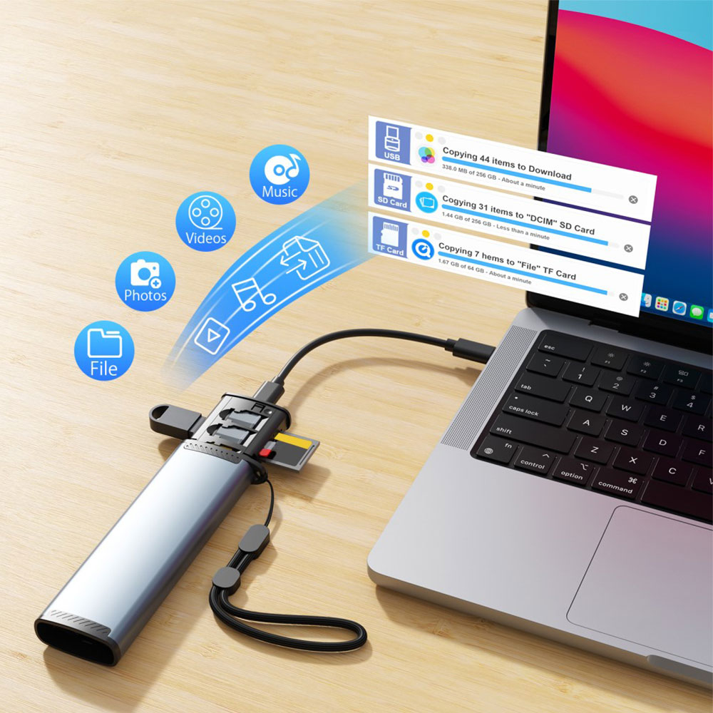 USB C Alu Kartenlesegerät Card Reader für SD und MicroSD Speicherkarten inkl. 2x Aufbewahrungs-Plätze für SIM-Karten   USB Adapter 2.0 - Grau