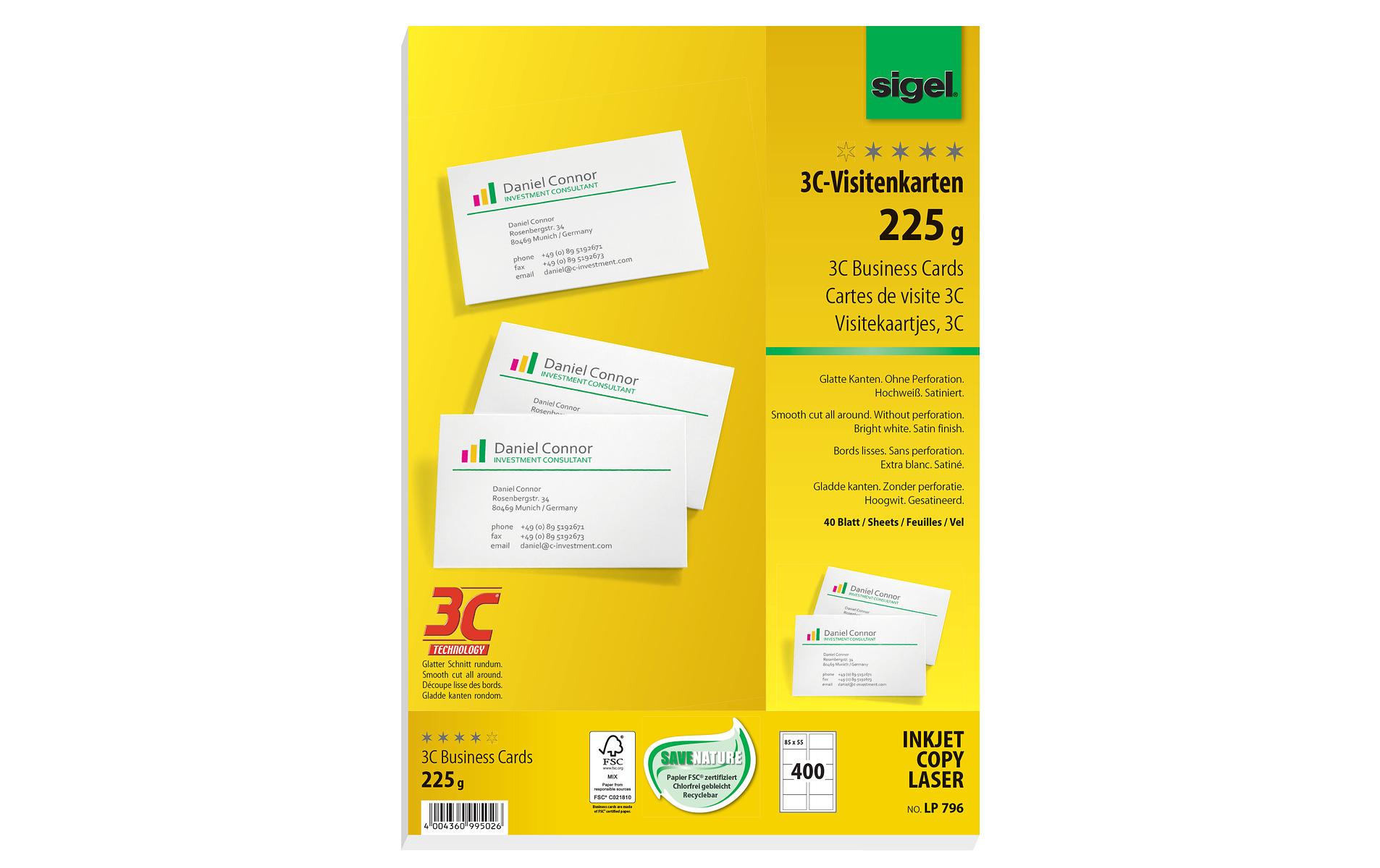 Visitenkarten-Etiketten 8.5 x 5.5 cm, 40 Blatt, 225 g, WeissBlanko-Visitenkarten zum Bedrucken