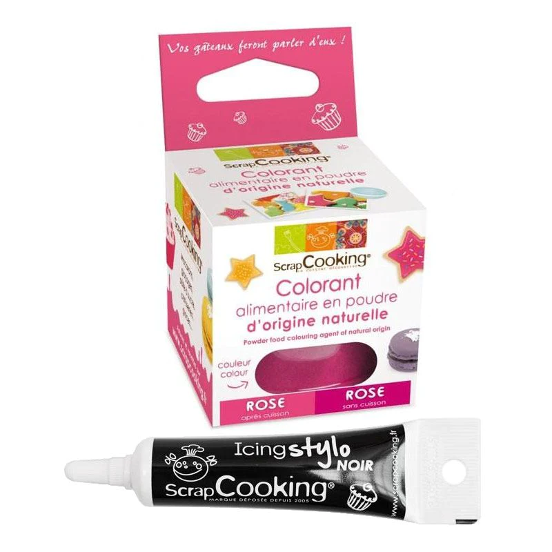 Colorant alimentaire Rose foncé + Stylo de glaçage noir Scrapcooking