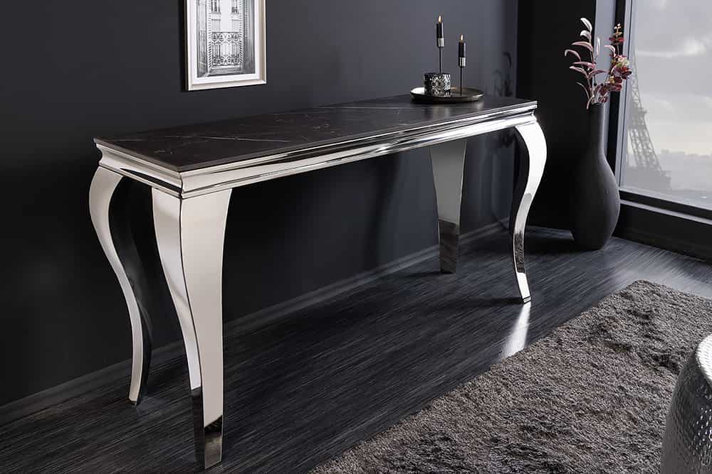 Design Konsolentisch MODERN BAROCK 140cm schwarz anthrazit chrom Keramik Marmor