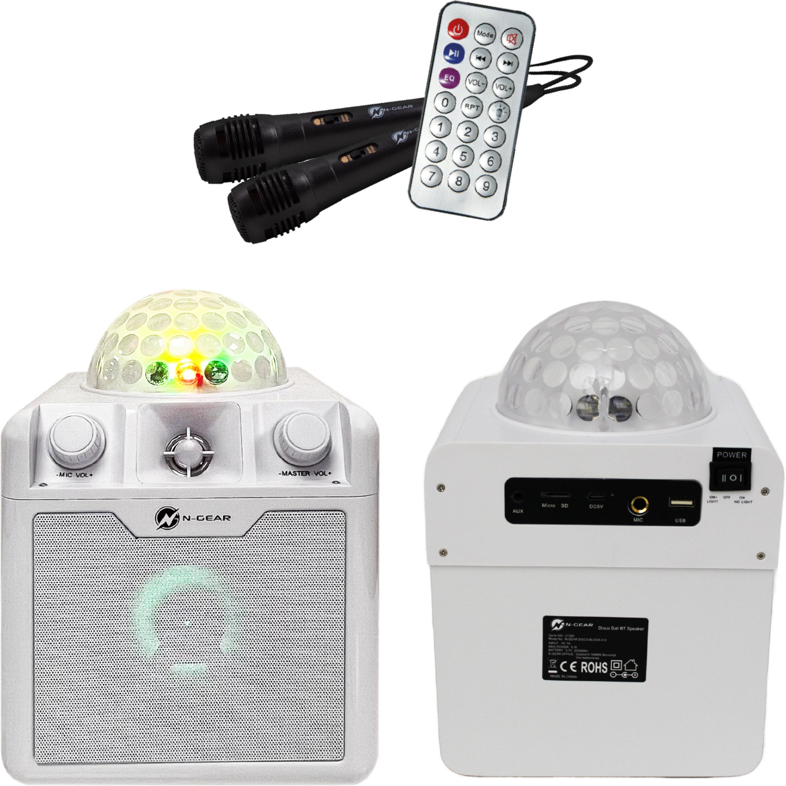 N-Gear Disco Block 410 White mobiele Disco/Karaoke speaker