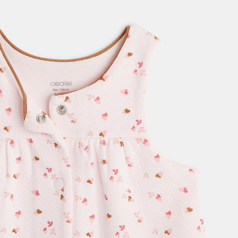Combi salopette maille fleurie rose naissance Rose