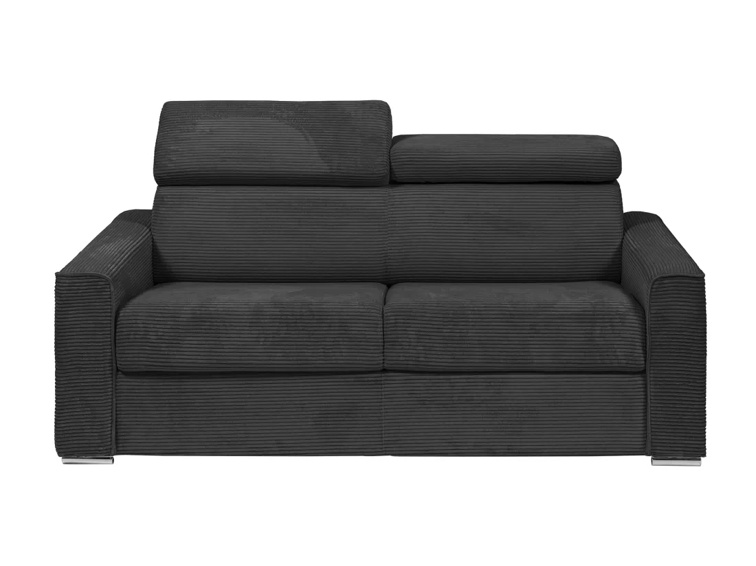 Canapé 3 places convertible express en velours côtelé gris - Couchage 140 cm - Matelas 18 cm - VIZIR
