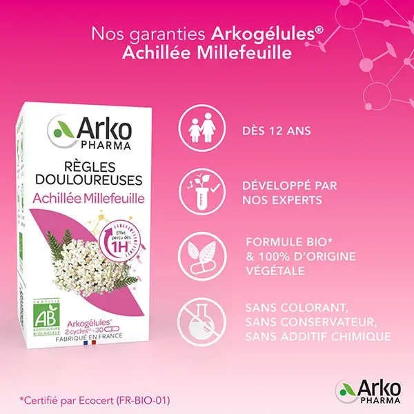 Arkpharma Arkogélules Règles Douloureuses Achilée Millefeuille BIO 30 gélules