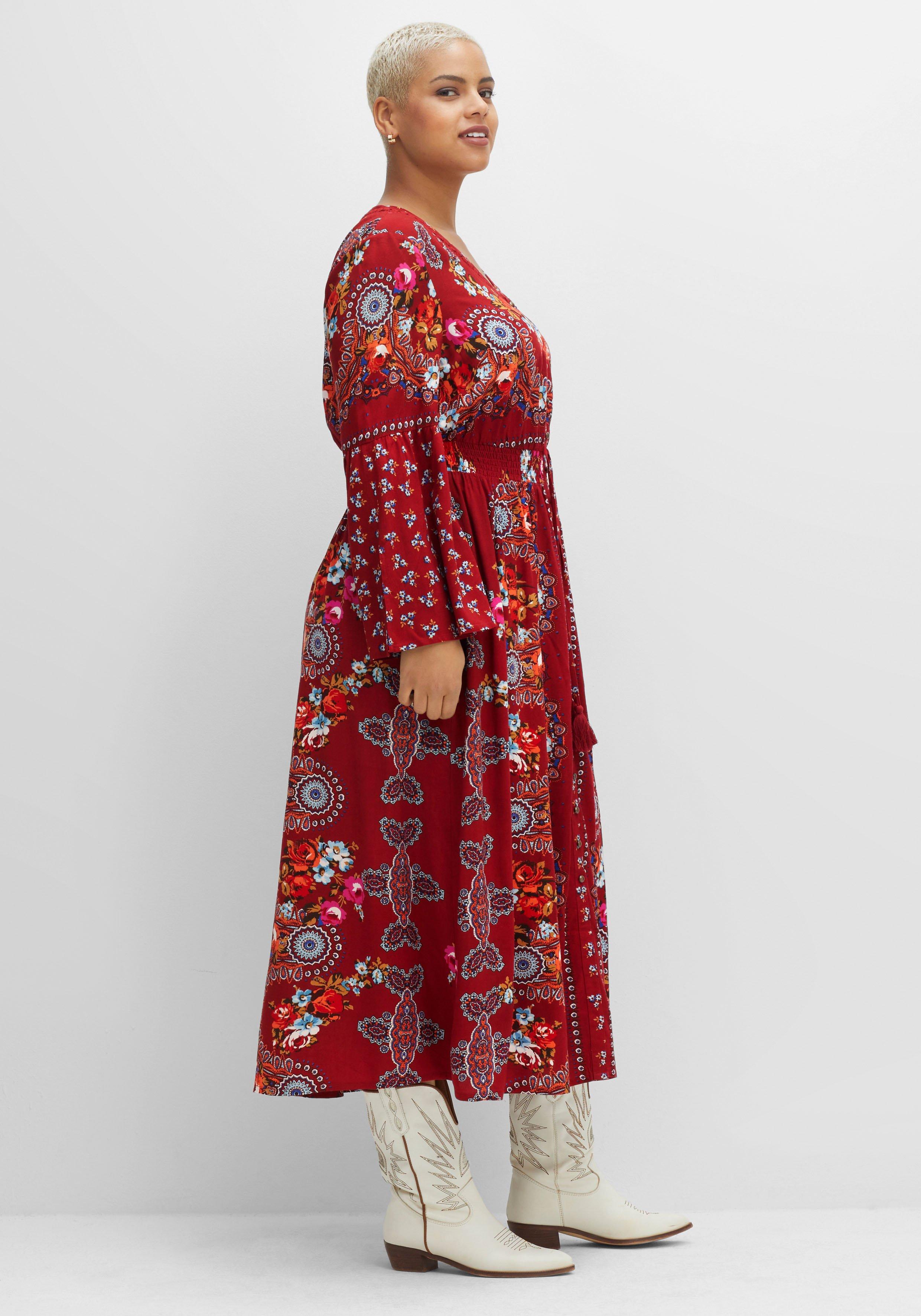 Maxikleid im Boho-Stil, mit Trompetenärmeln