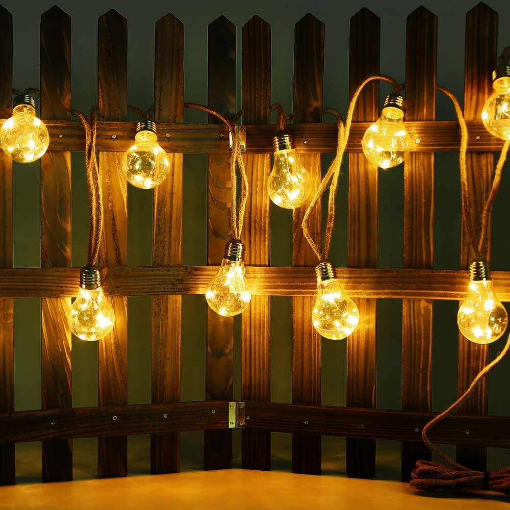 LED Solar Lichterkette, 10x Glühbirnen, Hanfseil, L 570 cm
