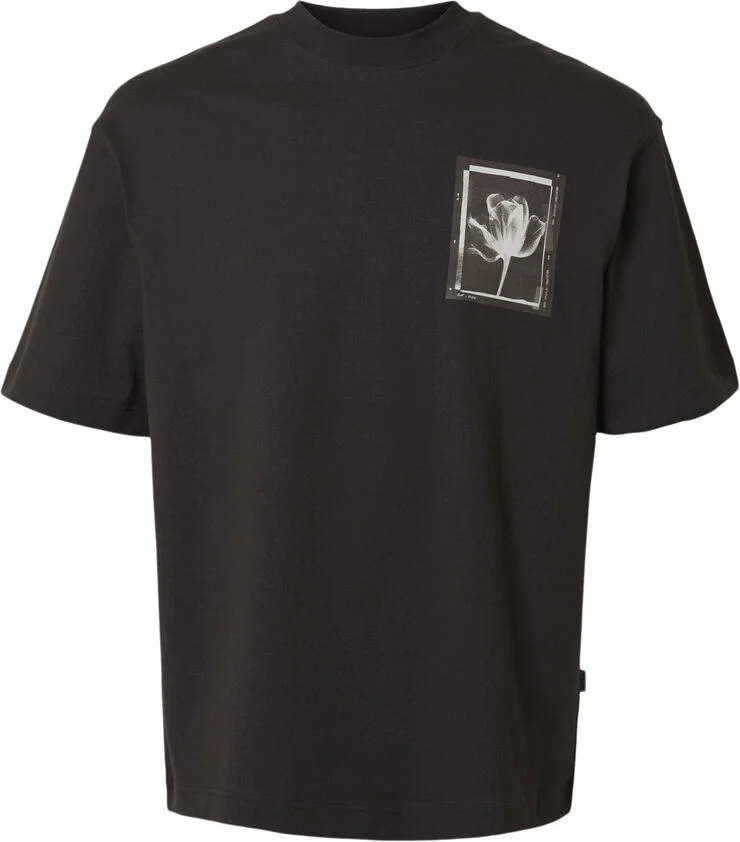 Selected Homme SLHLOOSENORMAN PRINT SS O-NECK TEE Chocolate torte