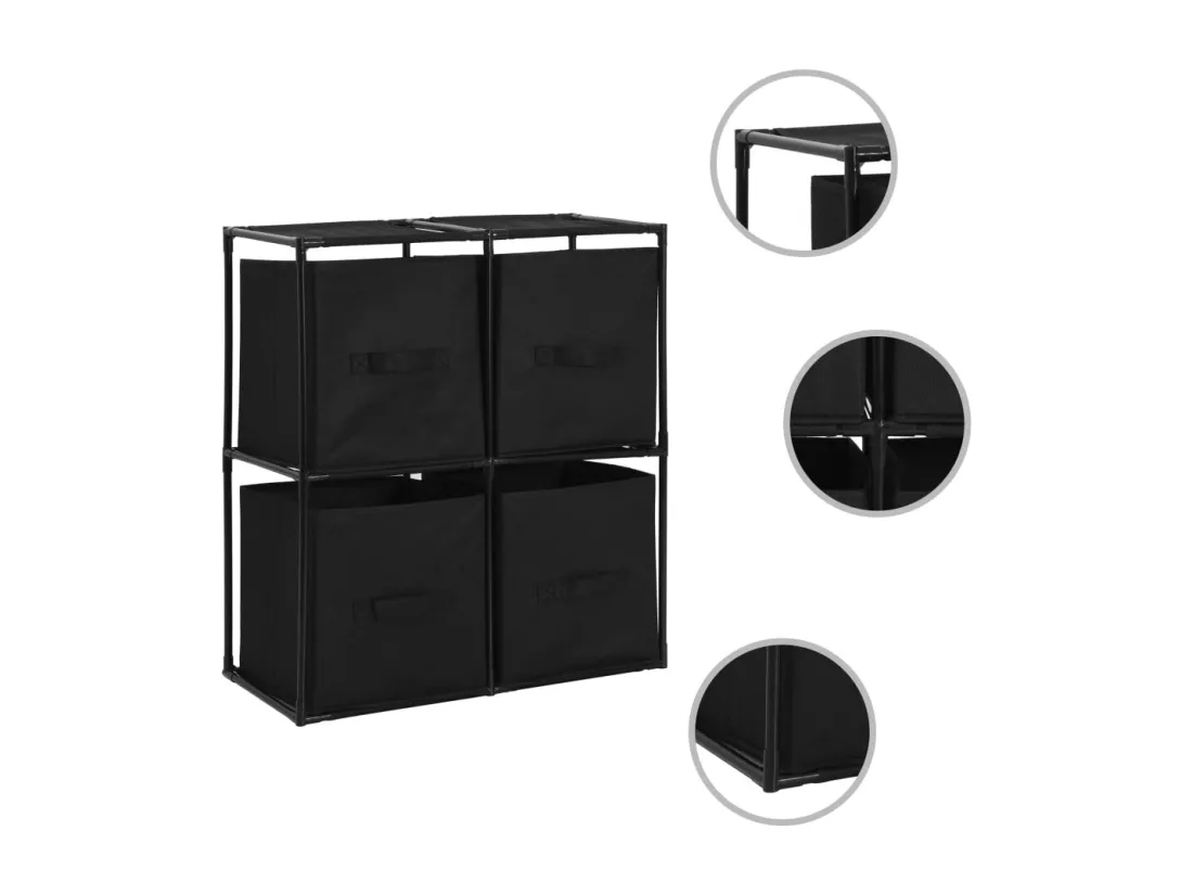 Armoire de rangement avec 4 paniers tissu Noir 63x30x71cm Acier
