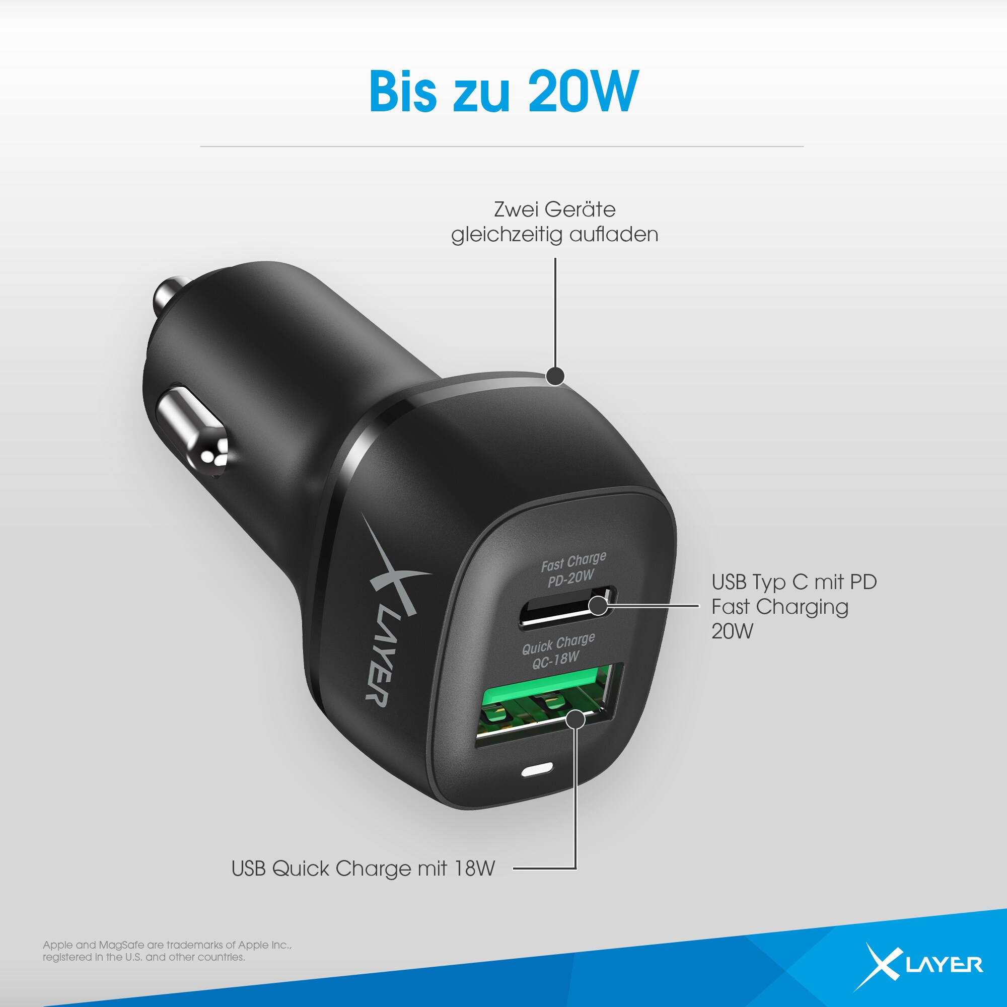 Xlayer WIRELESS MagFix Pro KFZ Autohalterung I Wireless Set I Magsafe mit USB-C Kabel