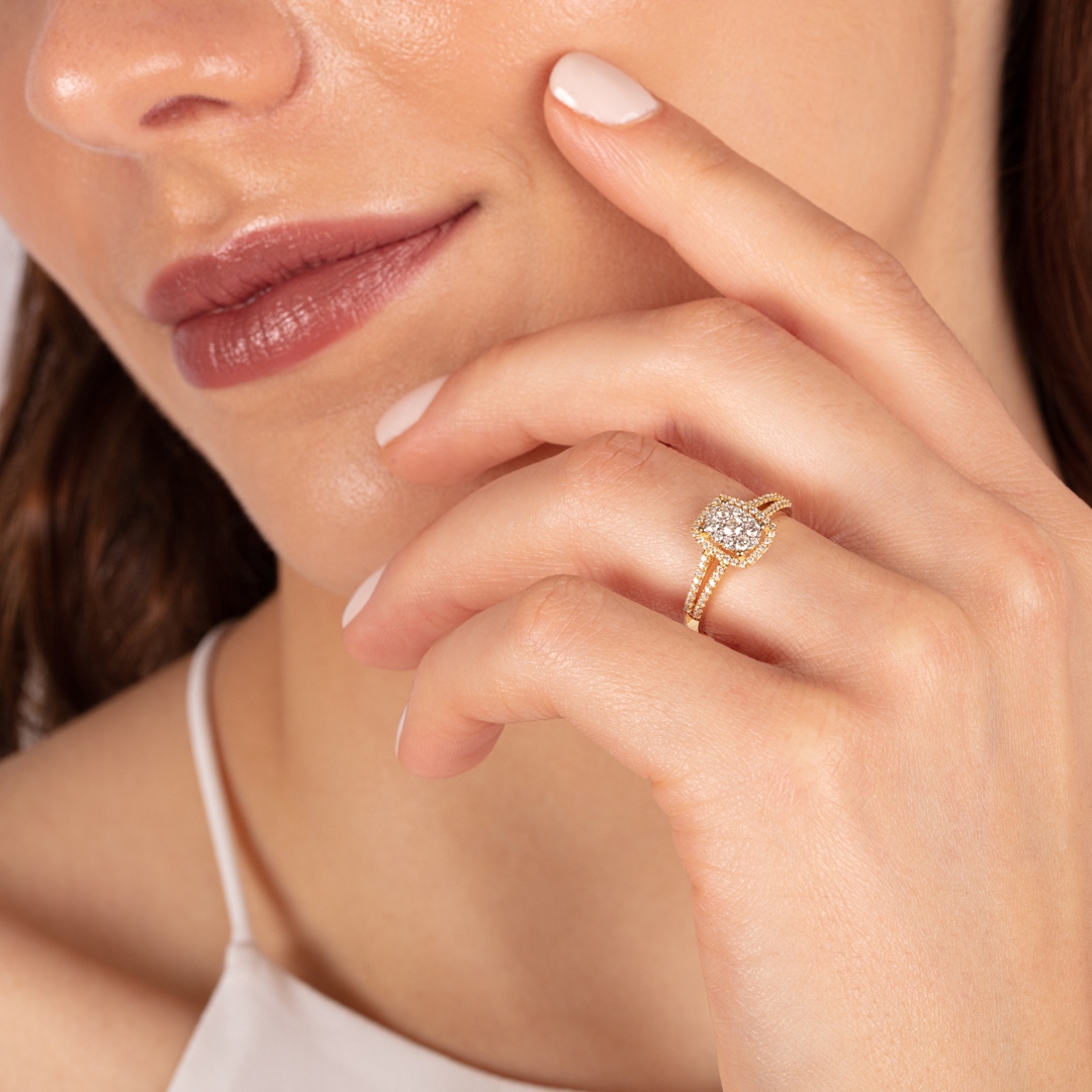 Damenring 750/18 K Gelbgold mit Diamanten 0.35 ct H/si
