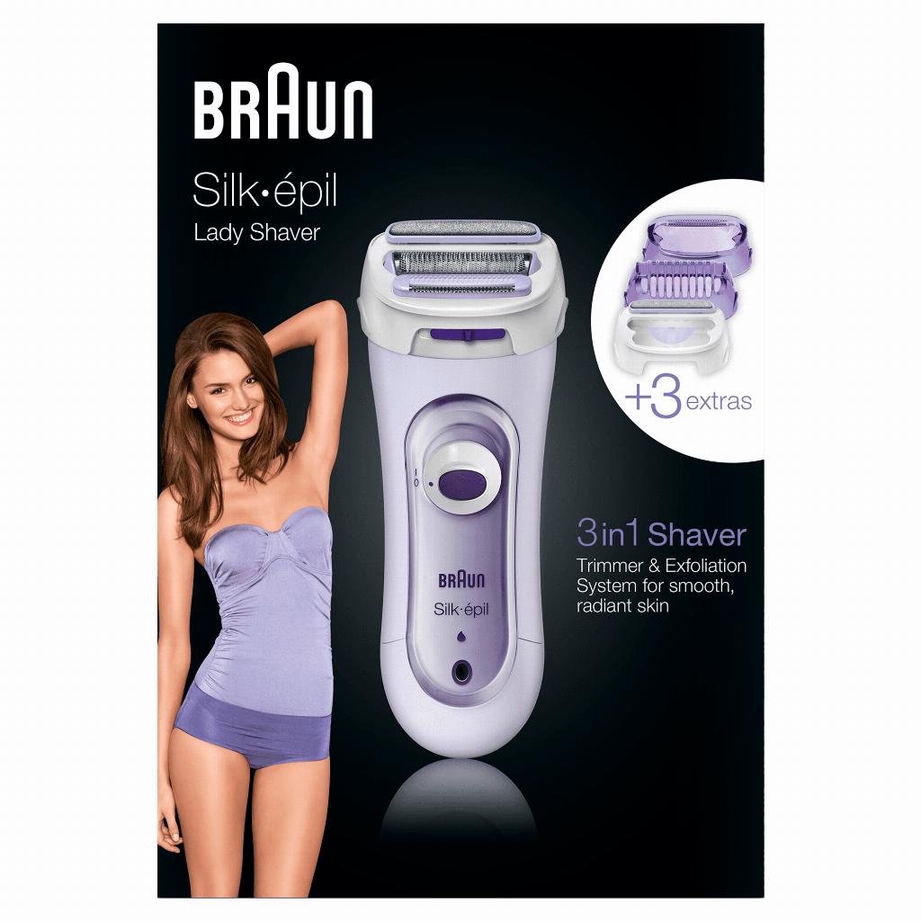 Braun Silk-épil Lady Shaver 5-560 Lila - 3in1 Draadloos Elek Scheerapparaat, Trimmer En Scrubsysteem