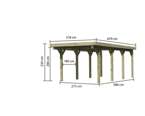 Enkele carport Karibu Dahnen 2 variant A 318x670 cm drukgeïmpregneerd