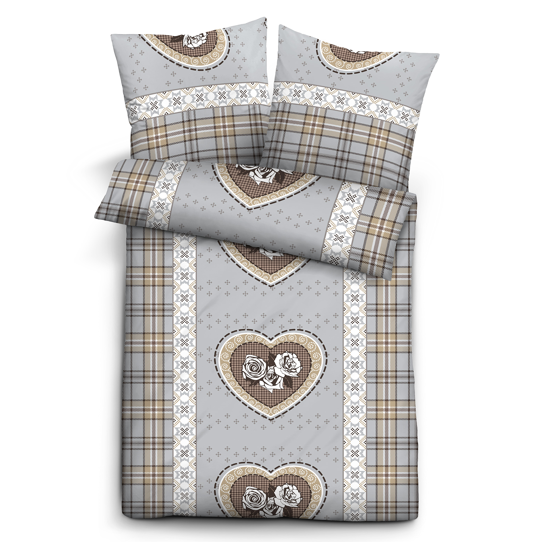 Polycotton Biber-Bettwäsche - grau-beige-weiß - 135x200 cm