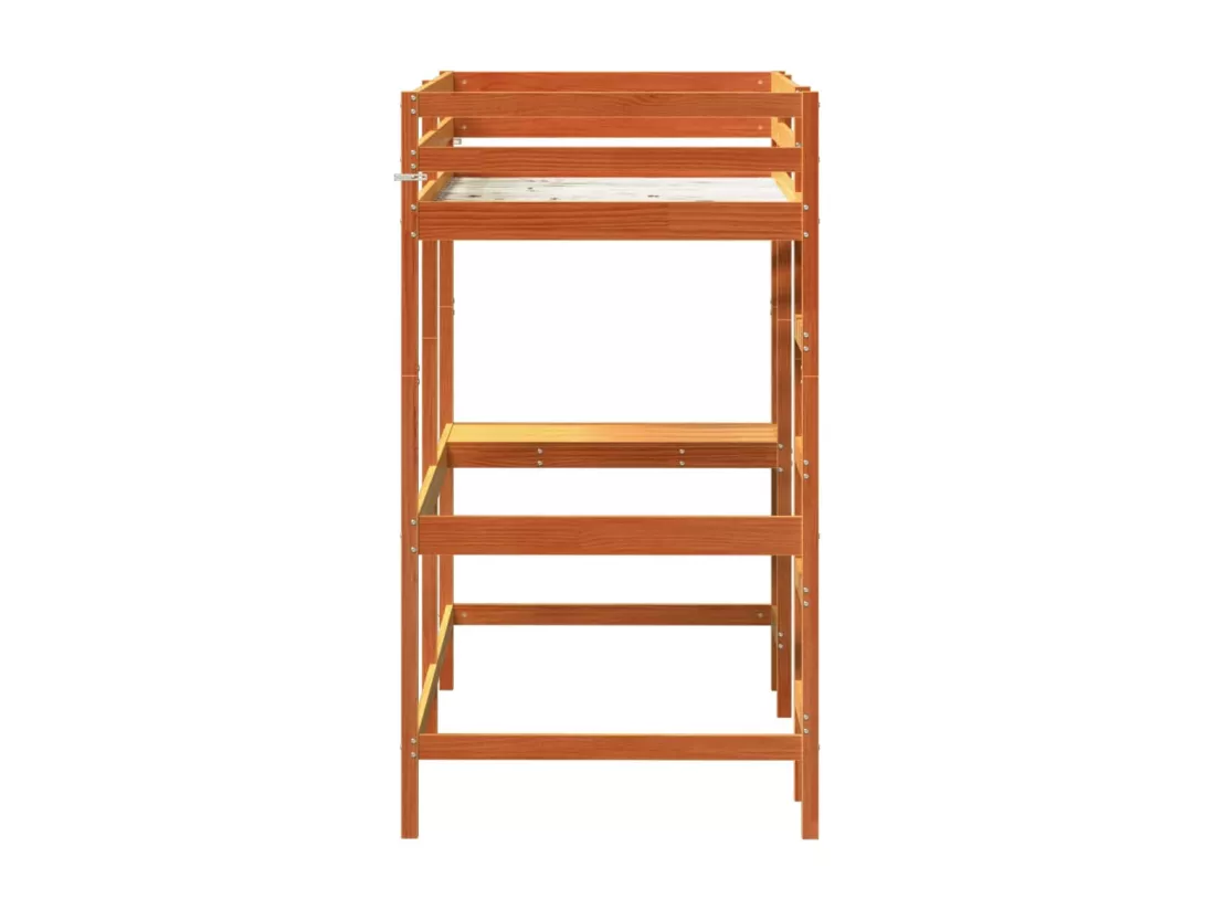 Lit superposé avec bureau cire marron 90x200 cm bois pin massif
