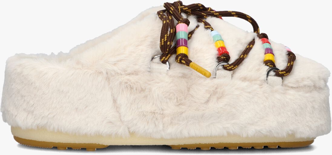 witte moon boot instappers mule faux fur beads