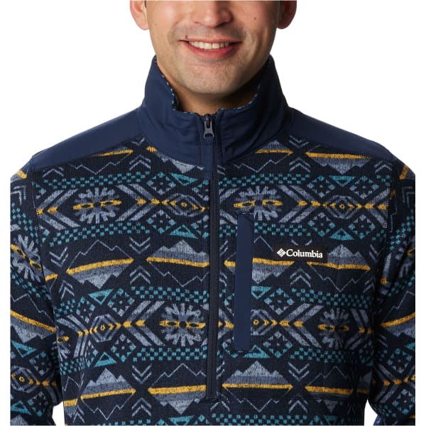 Veste polaire randonnée COLUMBIA SWEATER WEATHER II PRINTED HALF ZIP COLLEGIATE NAVY/CHECKERED PEAKS