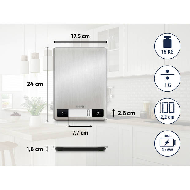 Soehnle keukenweegschaal Page Profi 200 - digitaal - 1 gr nauwkeurig - tot 15 kg - RVS - zilver