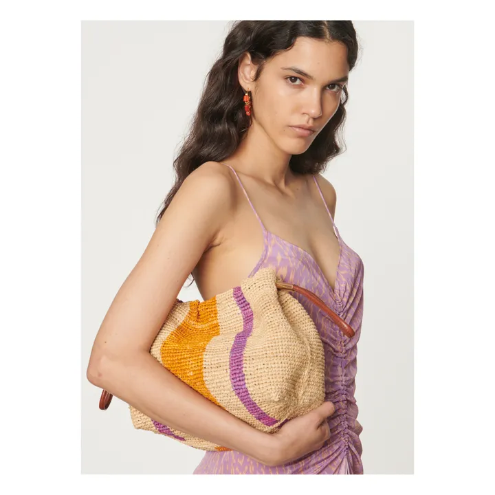 Vanessa Bruno Sac Bourse Rayures Raphia et Cuir | Naturel