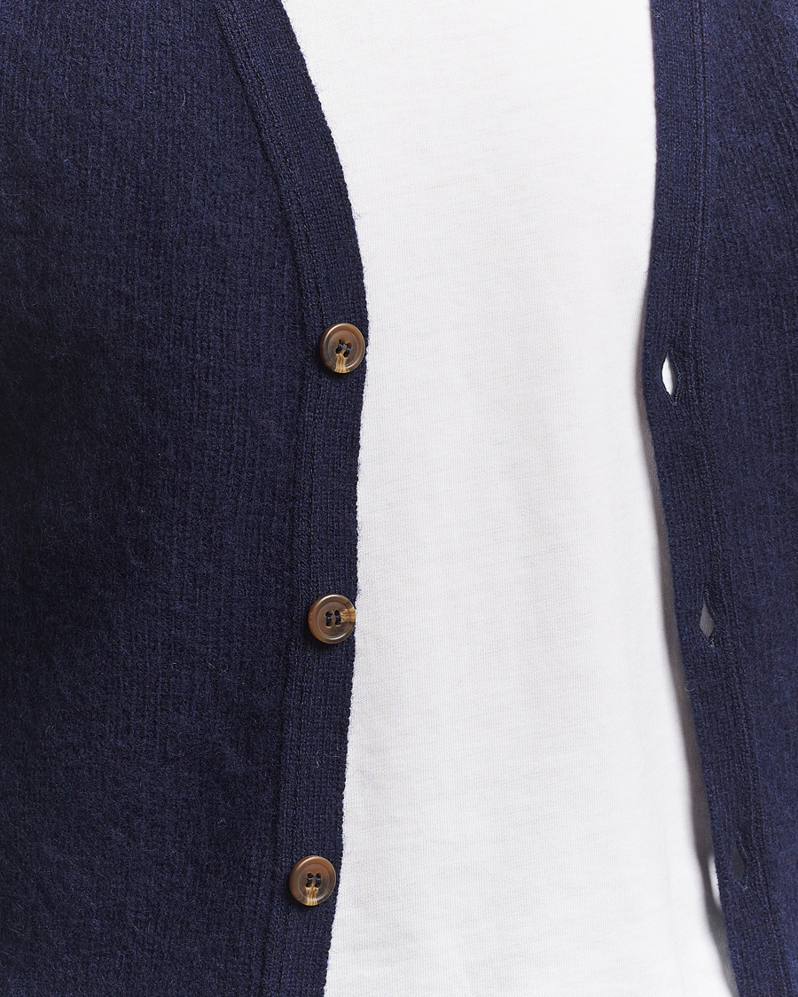 Harley Of Scotland Brushed Supersoft Lambswool Cardigan Navy