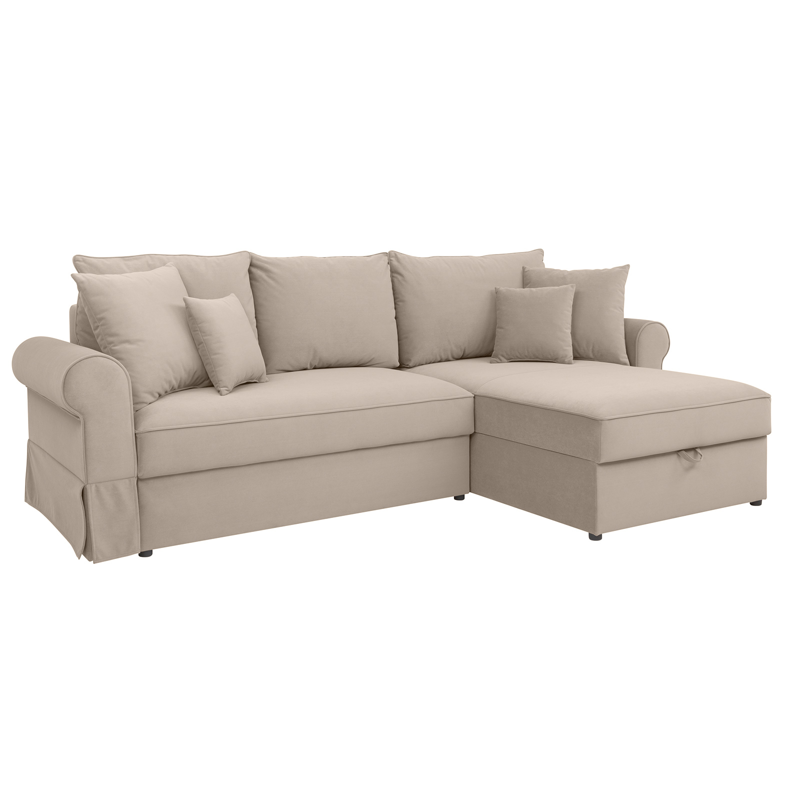 Ecksofa - beige - Velvet - Liegefunktion und 2 Staukästen