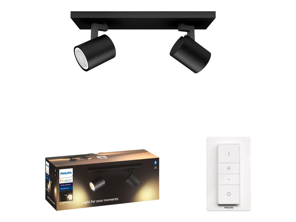 Philips Hue White ambiance Runner - Spotlys - LED-spot lyspære x 2 - GU10 - total: 10 W (tilsvarende 100 W) - klasse A - varmt til køligt hvidt lys - 2200-6500 K - dobbelt - sort