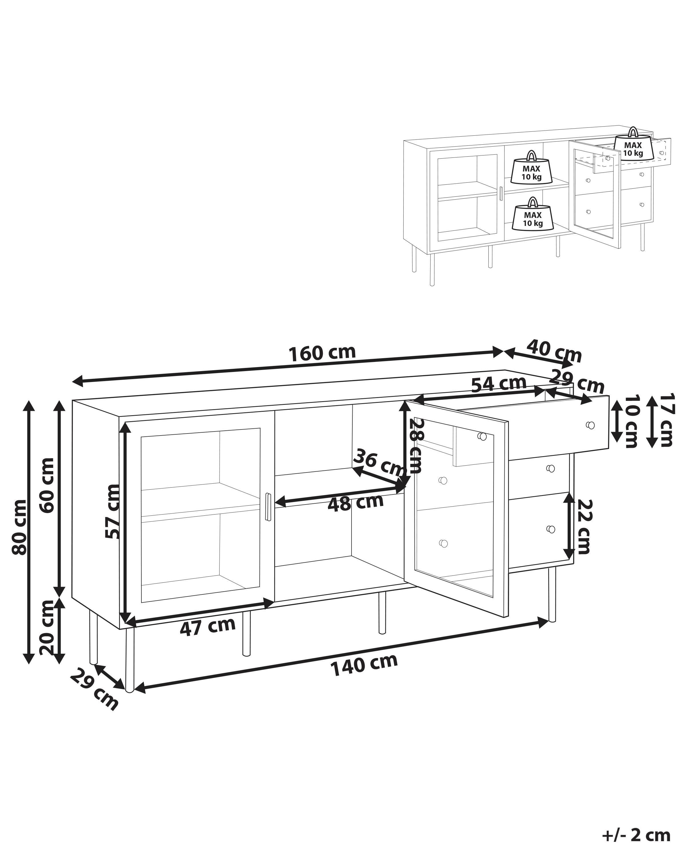 Dressoir met glazen deuren MILORA 160 cm Wit