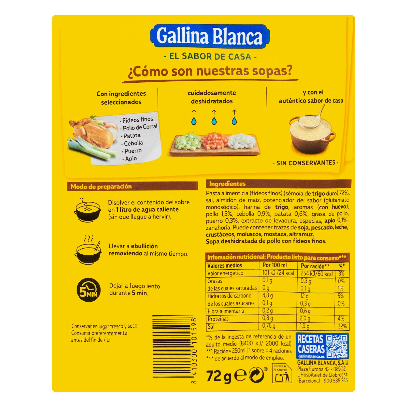 Soupe de poulet Gallina Blanca aux nouilles fines