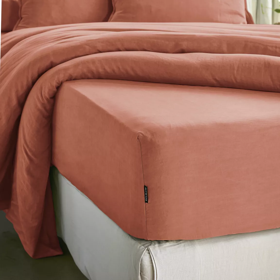 Drap housse lyocell Tencel™ lavé (90 x 190 cm) Olivia Terracotta
