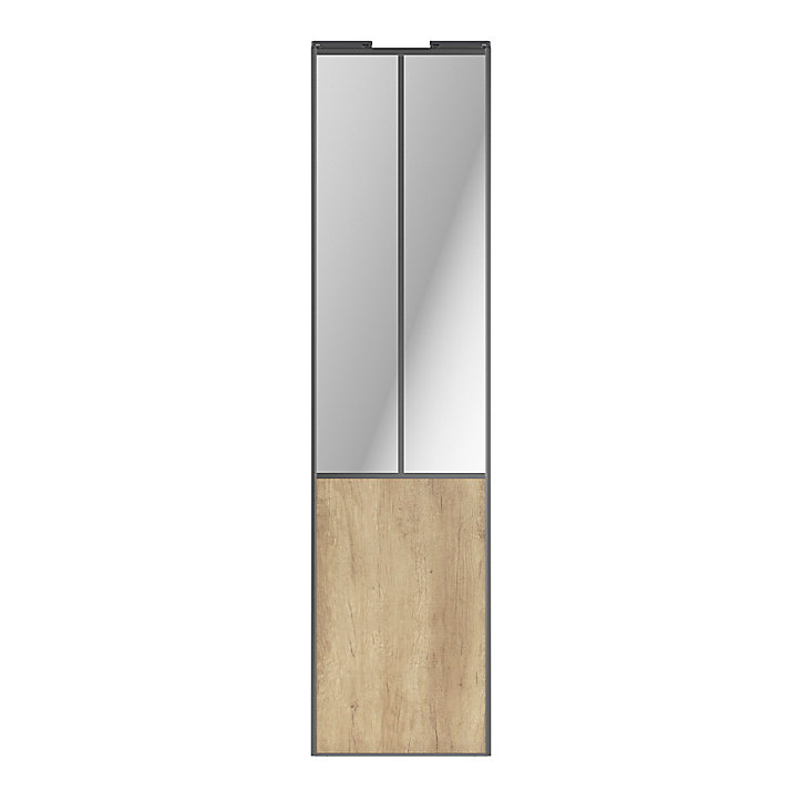 Porte de placard coulissante atelier effet chêne brut profil gris GoodHome Arius H. 248,5 x L. 61.2 cm + amortisseurs